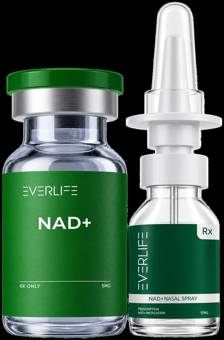 Everlife NAD+ injection vial and nasal spray